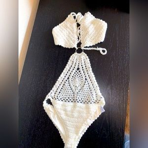 White knitted body suit/ bathing suit